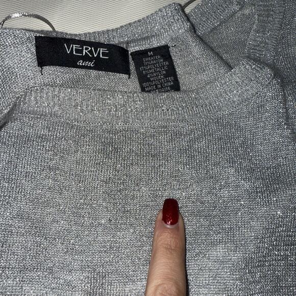 Verve Ami Women's Silver Sparkle Pullover Sweater - Medium - Picture 5 of 8
